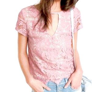 Express Pink Lace Short Sleeve Keyhole Blouse